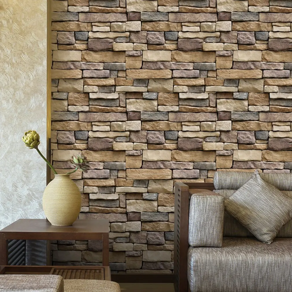 

45CMx1M 3D Stone Brick Wallpaper Removable PVC Wall Sticker Home Decor Art Wall Papers for Bedroom Living Room Background Decal