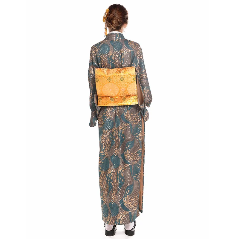 Традиционное японское кимоно для женщин банный халат с блестящим бронзовым