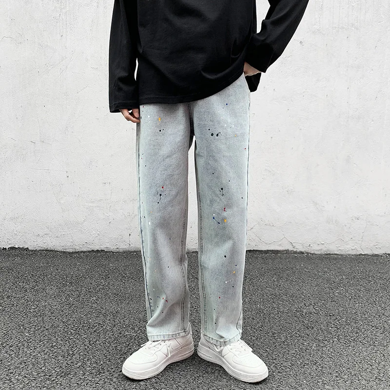 

Casual Jeans Men's Fashion Brand Loose High Street Ink Splashing Straight Pants