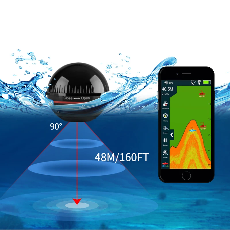 

XA02 Fish Finder For Fihsing 48m/160ft Wireless Depth Echo Sounder Sea Lake Portable Sonar In Warehouse