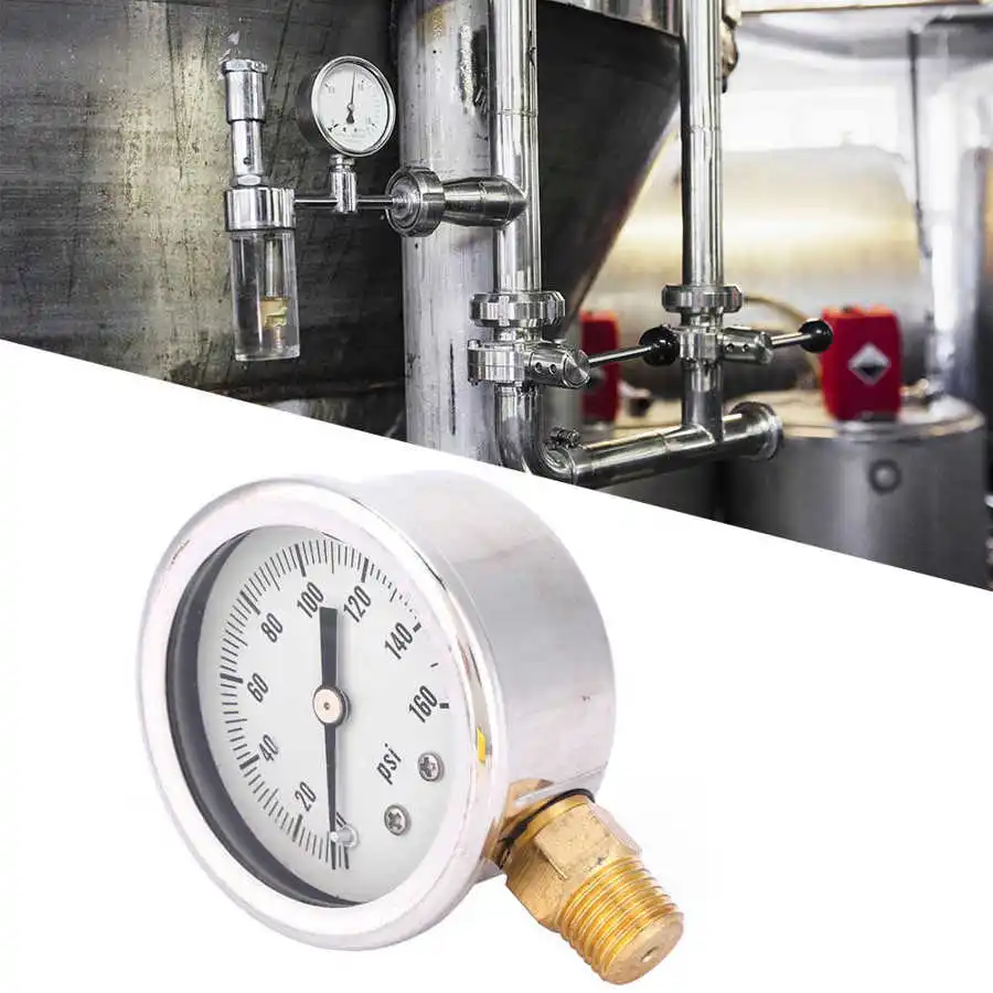Professional Filter Water Pressure Gauge Shock-Resistant Stainless Steel with Oil 160psi NPT 1/4in Pipe Thread Reducing Valve |