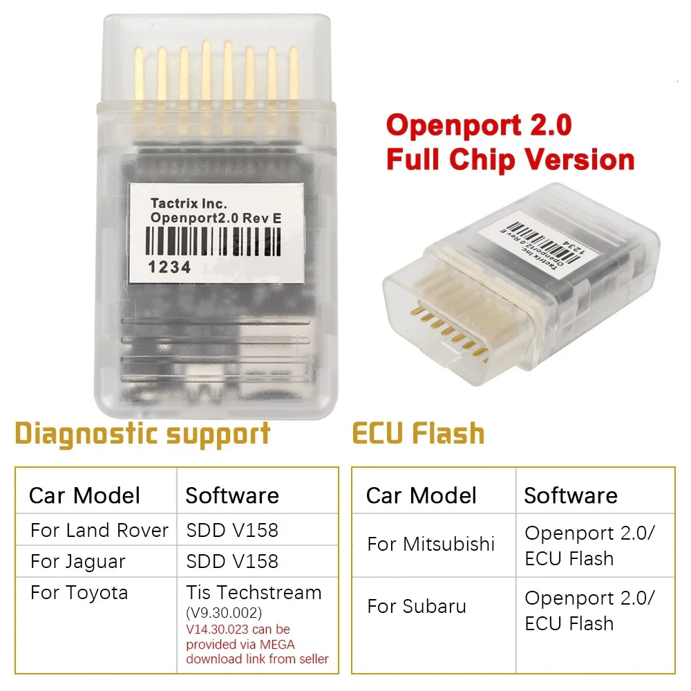 ECU Chip Tuning Tool For Toyota Mitsubishi Subaru Car Diagnostic Tool Tactrix Openport 2.0 OBD2 OBDII Connector ECU FLASH