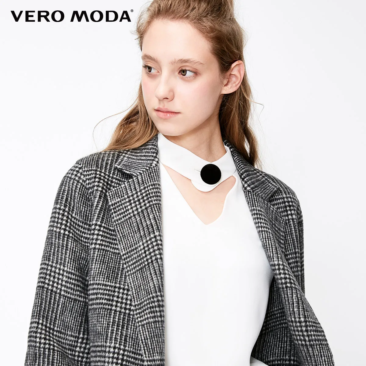 Vero Moda осень зима шерсть плед длинное пальто воротник с отворотами куртка | 318327526