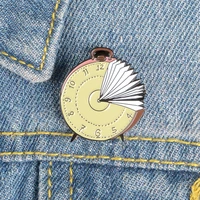 book clock brooches book page time pins reading lover lapel pins denim clothes jeans gift for friends