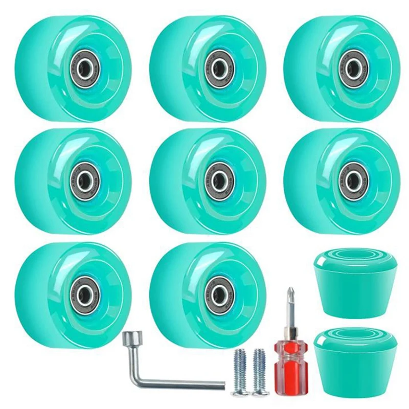 

8 Pcs 82A Roller Pulley with Mounting Bearing and 2 Toe Plug,for Outdoor or Indoor Use Double-Row Skating,58X32mm