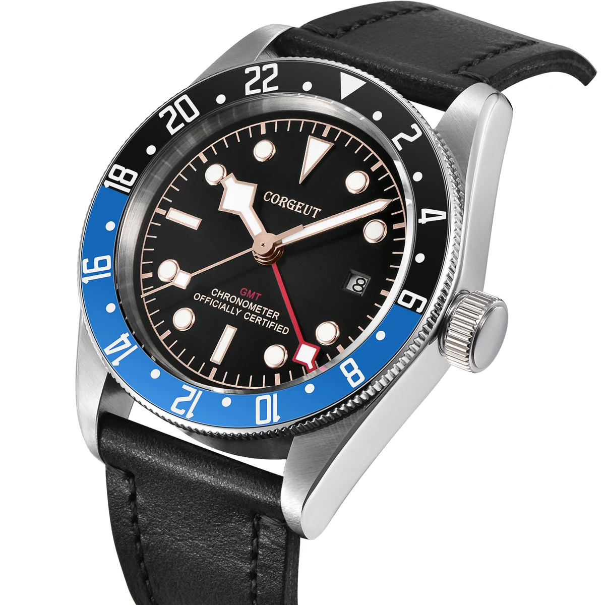 Corgeut 41 мм Мужские часы GMT автоматические механические наручные Дата сапфировое