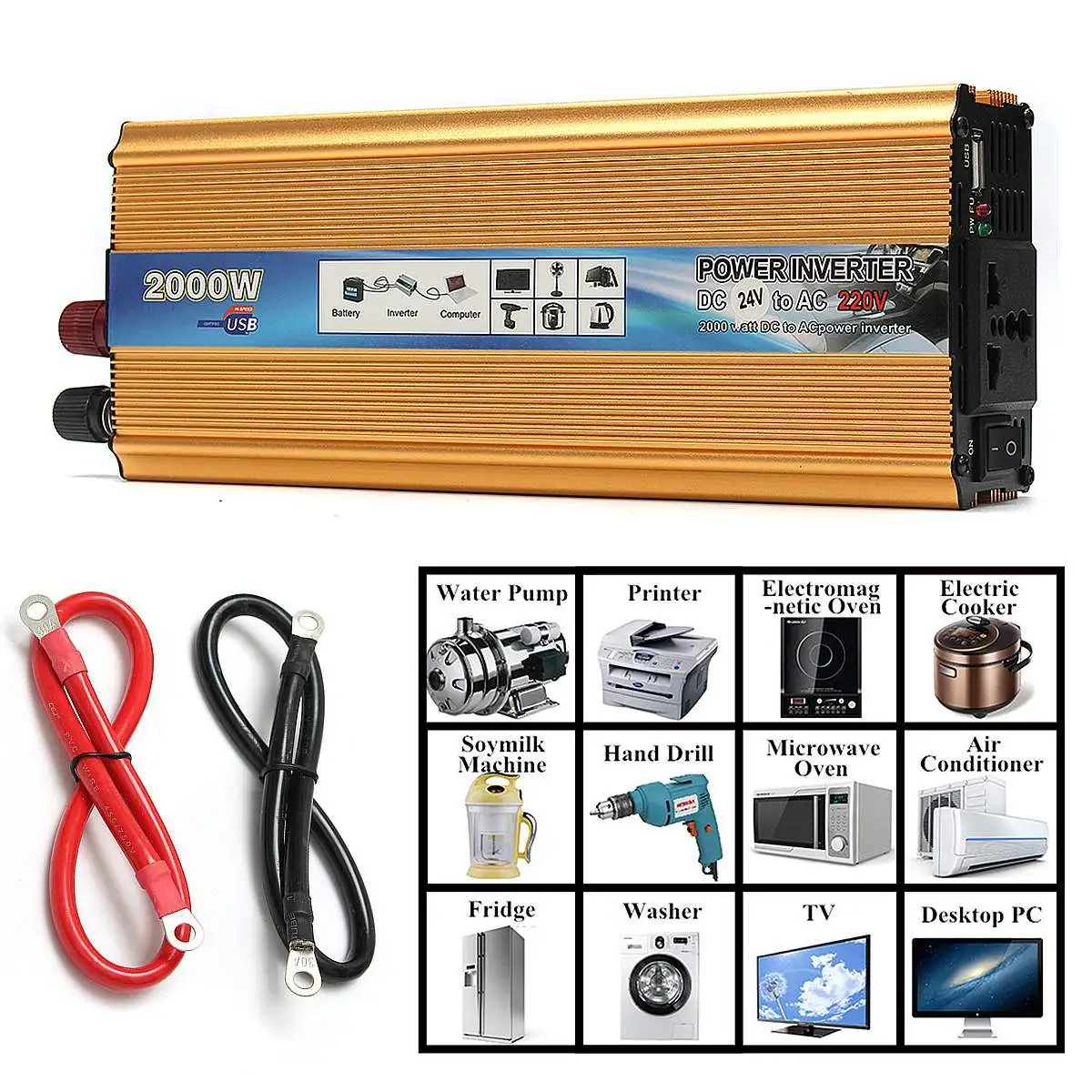 

Sine Wave Inverter 2000W DC 24V-AC 220V Car Power Inverter Converter Charger Adapter Voltage transformer Sine Wave Power Inverte