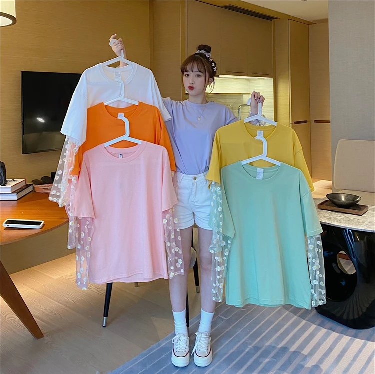 

T Shirt Women Spring Summer Long Sleeve Transparent Mesh Top Basic T-Shirts Korean Girls Sexy Cropped Tops Print Harajuku PD015