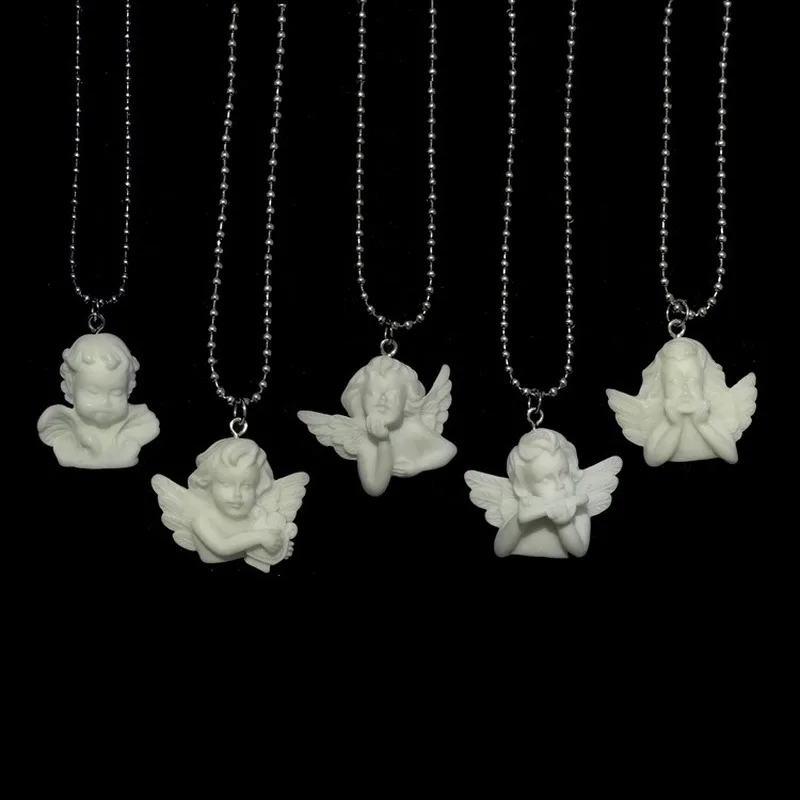 Милое ожерелье из нержавеющей стали с подвеской в форме Амура и ангела длинная
