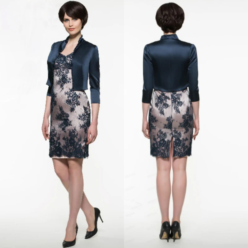 

godmother dresses Sleeves Vestidos Madrinha plus size lace short Mother of the Bride Dresses with jacket 2017 Godmother