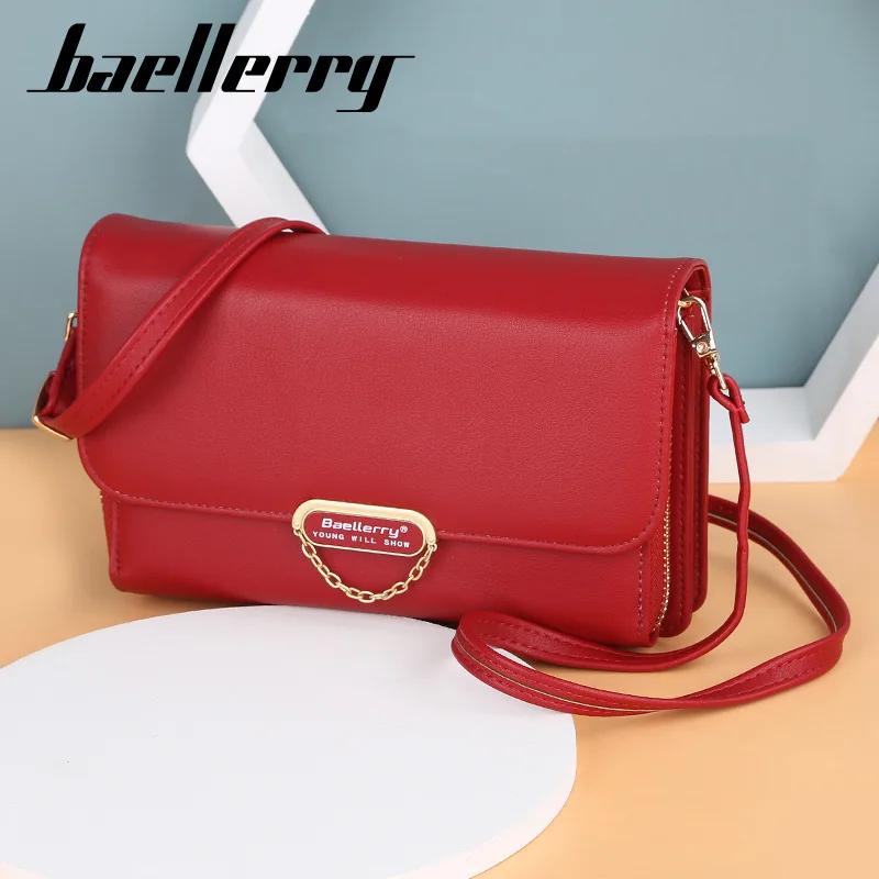 Baellerry Women Messenger Bag Solid Color Zipper Pocket Shoulder Bag Cards Holder Long Wallet Fashion Female Clutch  for Daily