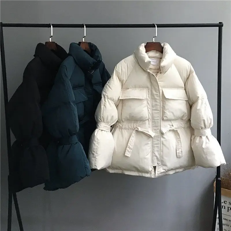 Модная черная Плотная хлопковая куртка с поясом на талии зимняя пальто для