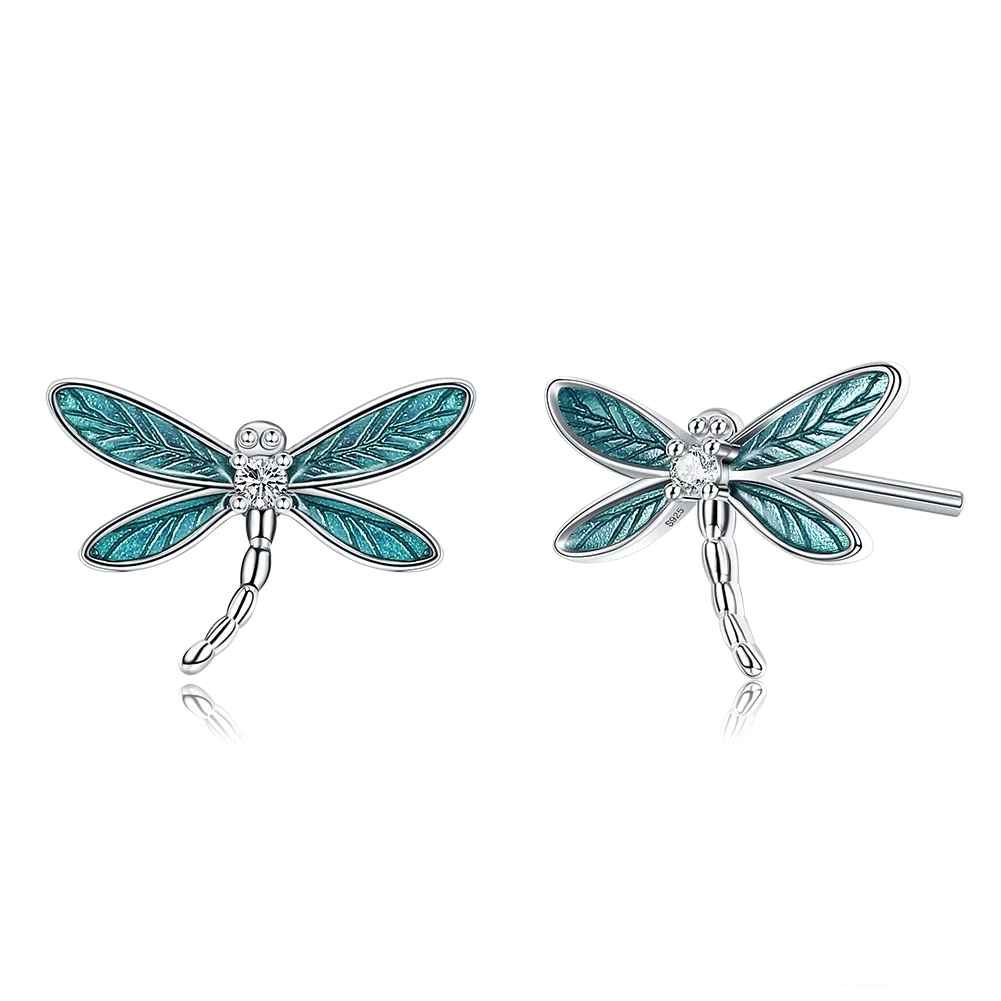

INALIS 925 Sterling Silver Realistc Design Zirconia Earring For Women Fine Jewelry Epoxy Lady Dragonfly Earrings New Products