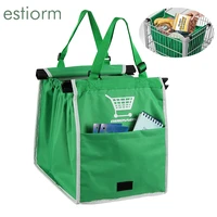 reusable shopping bag washable foldable non woven fabric cart trolley bag supermarket totes shopping bags grocery bag green