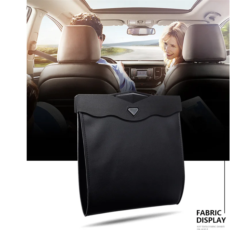 

Stowing Tidying LED Car Garbage Waterproof Magnetic Trash Can Back Seat Hanging Leather Storage Pocket Leak-proof Splint Bag x1
