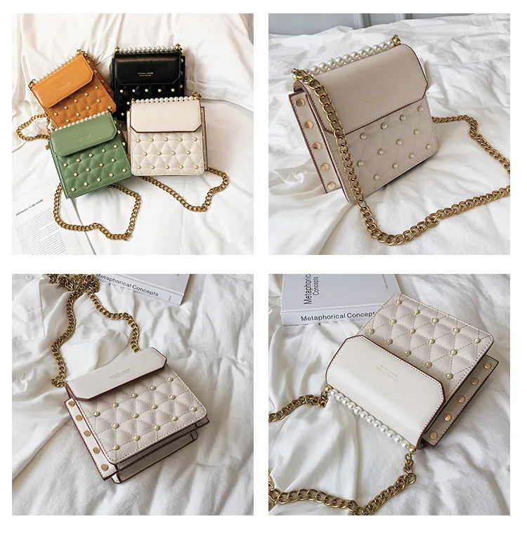 Женская маленькая сумка с цепочкой и жемчугом новая женская модная на одно плечо