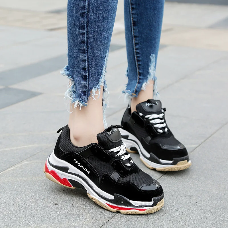 2019 Новая осень сетки женские кроссовки Модные туфли на толстой подошве Женские