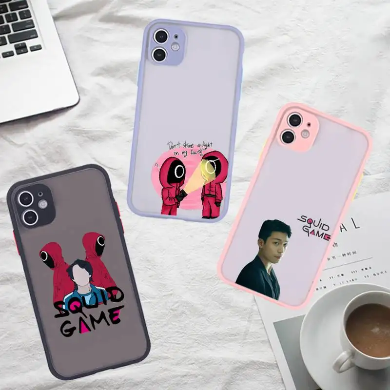 

Squid Game 456 067 Phone Case For iPhone 12 11 Mini Pro XR XS Max 7 8 Plus X Matte transparent Gray Back Cover