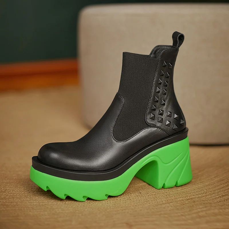 

Winter Boots Women Genuine Leather Chelsea Short Boots Women's Flat Boots Thick Bottom British Style Ankle Boots Women