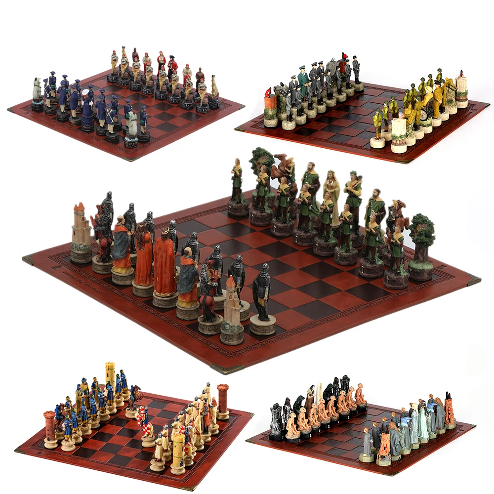 

Chess desktop intelligence game movie theme toy luxury knight hand-painted checkers backgammon 32pcs card gift collection charac