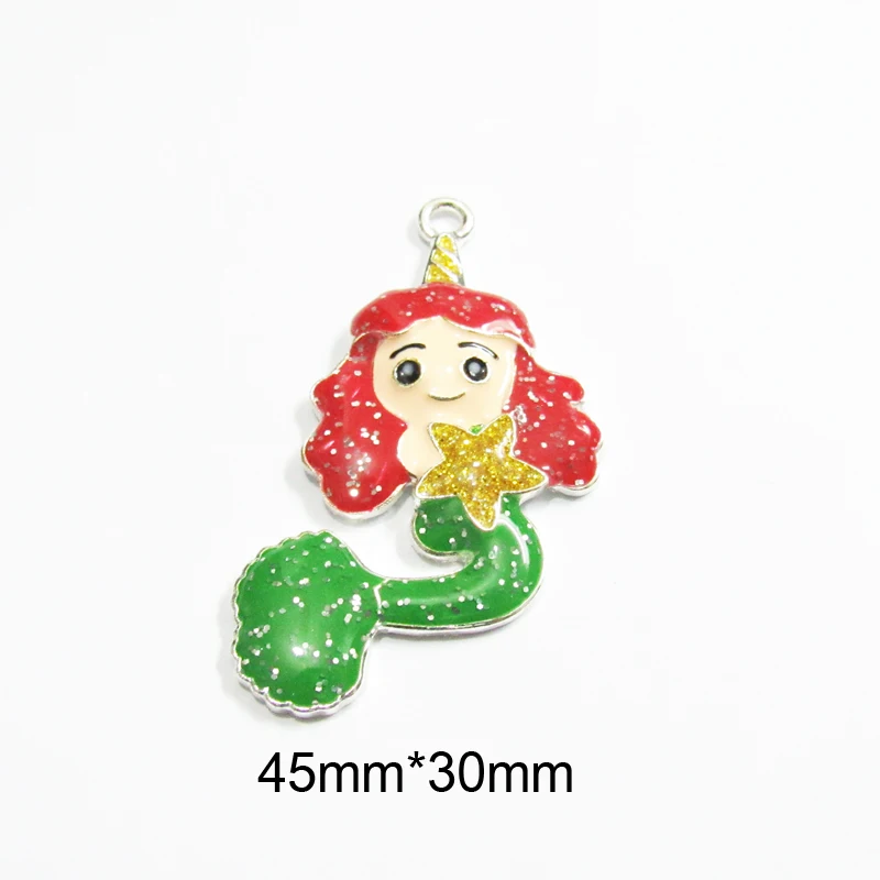 Новейшие 10 шт./пакет блеск Единорог Русалка с морскими звездами эмаль Кулоны из