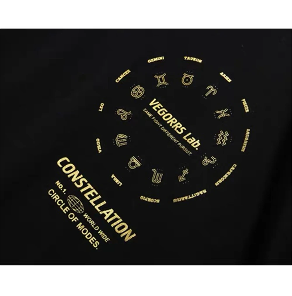 2020 Новая мода лето Хип-хоп Золотая печать повседневная с коротким рукавом черная