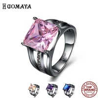 gomaya women rings colorful square zircon black gun color hollow out ring unisex romantic party birthday gift fashion jewelry