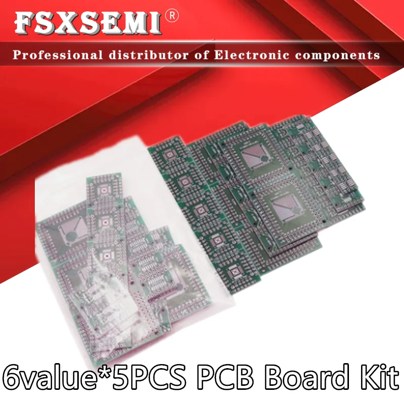 

6values*5=30pcs PCB Board Kit SMD Turn To DIP Adapter Converter Plate FQFP 32 44 64 80 100 HTQFP QFN48 SOP SSOP TSSOP 8 16 24 28