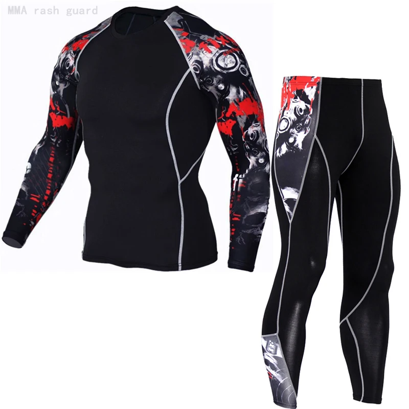 

Thermal Underwear Men Jogging skins Compression Long sleeve shirts Leggings Sports Sets bodybuilding Track suit rashgard Male