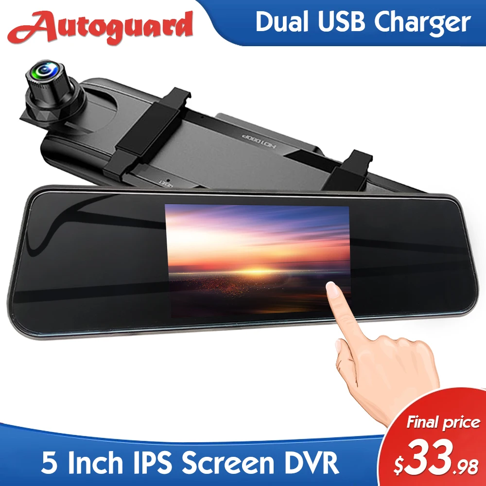 Car DVR 5 Inch Rearview Mirror Dual USB Charger Touch Screen For Auto Recorder 1080P FHD Night Vision Dash Cam G-Sensor | Автомобили и