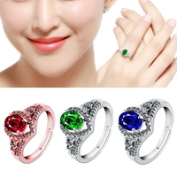 elegant egg shaped crystal open adjustable ring full bling iced out rhinestone zircon for women wedding engagement jewelry