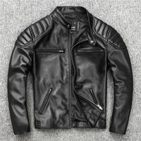 2021 brand mens jacket pure sheepskin leather jacket mens locomotive stand collar slim fit short youth leather jacket