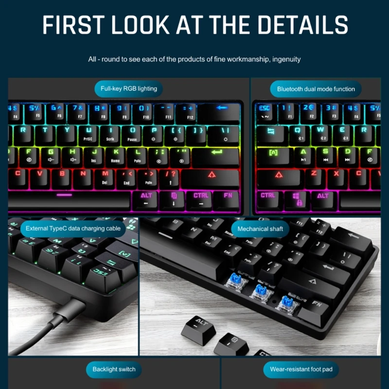 

Wireless/Wired Mini Mechanical Keyboard, Bluetooth Small Portable Gaming Office Keyboard w/ Rechargeable Battery