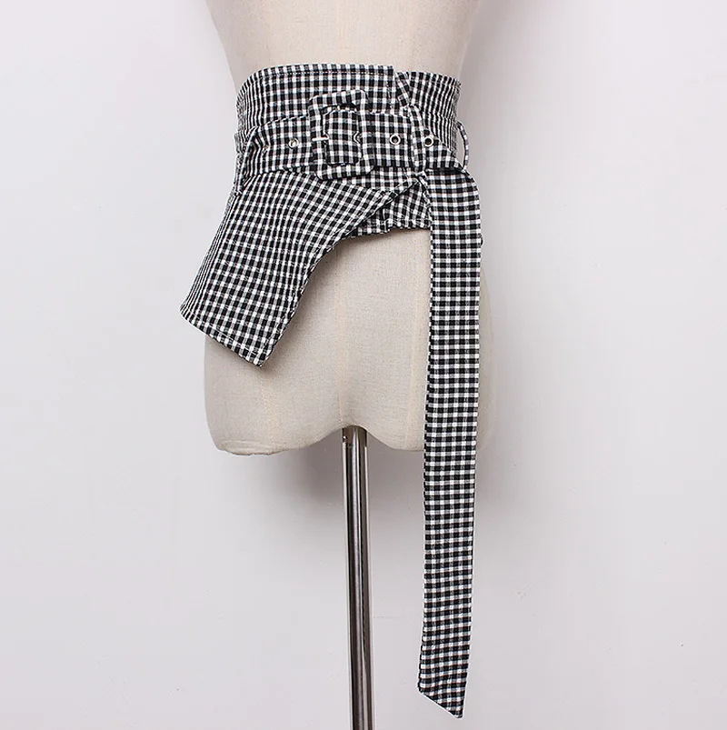 

Fashion Ladies Vintage plaid Waist Belt Super Wide Fabric Adjustable Ruffles Shirt Cummerbund Girdle Belt Personality Women 2020