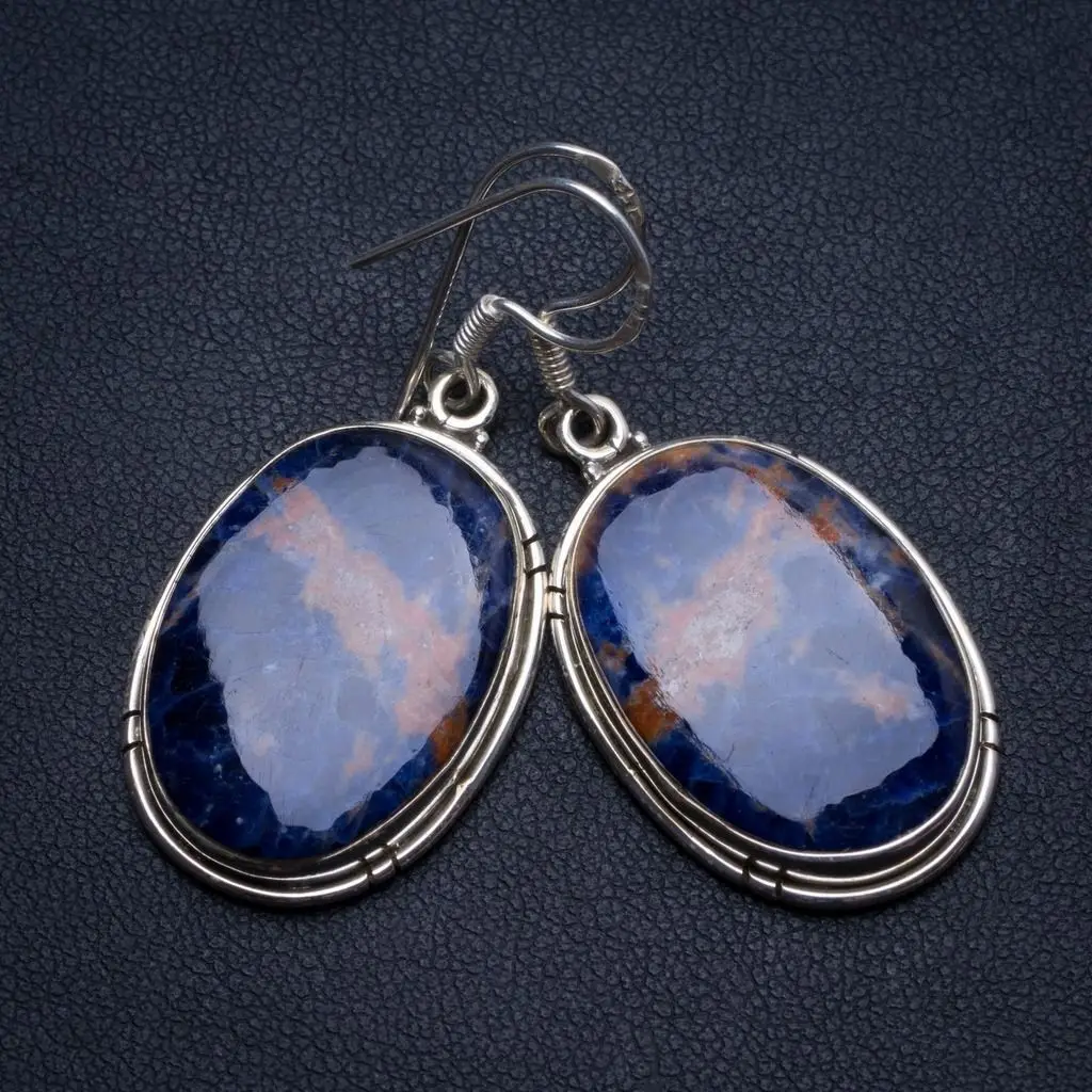 Винтажные серьги из серебра 925 пробы с натуральным темно синим содалитом ручная