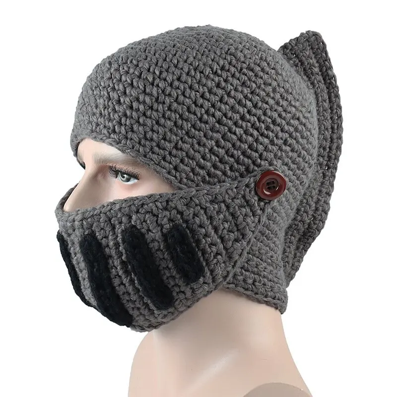 

Novelty Roman Hat Winter Beanie Hats Men Warm Mask Knight Helmet Knitted Cap Handmade Gladiator Mask Hat