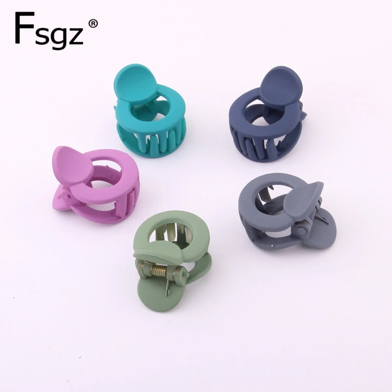 

Small Fringe Hair Claw for Women Girl Solid Plastic Hairpin Frosted Rubber Solution Colors Hollow Out Round Crabs for Hair 5 Pcs