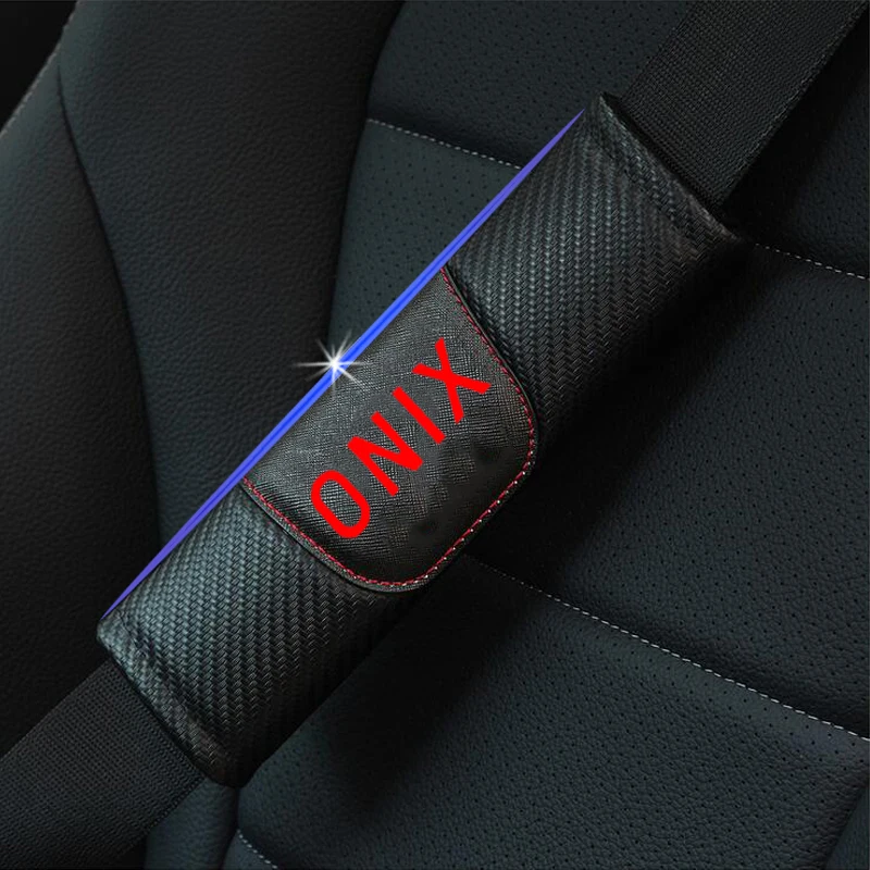 

For Chevrolet Onix 2pcs Carbon Fiber Leather Car Seat Belt Cover Auto Seat Belt Shoulder Pad Car Styling Car Accessories