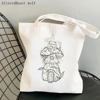 women shopper bag white frog printed kawaii bag harajuku shopping canvas shopper bag girl handbag tote shoulder lady bag