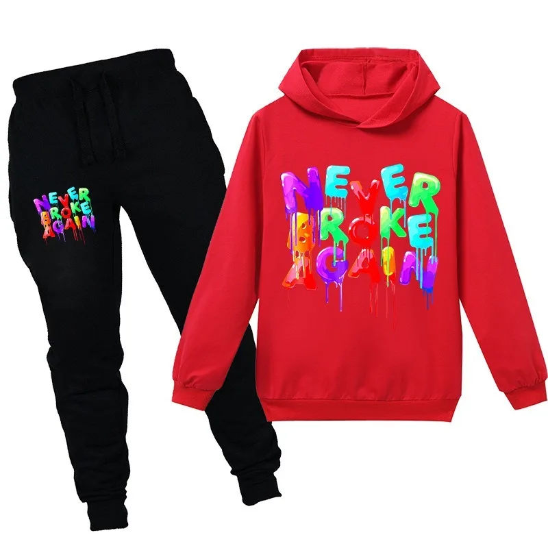 

Cotton Youngboy Pop Letter Printing Long Sleeve Hooded Sweater Trousers Boys Girls Sports Casual Fashion Spring and Autumn Set