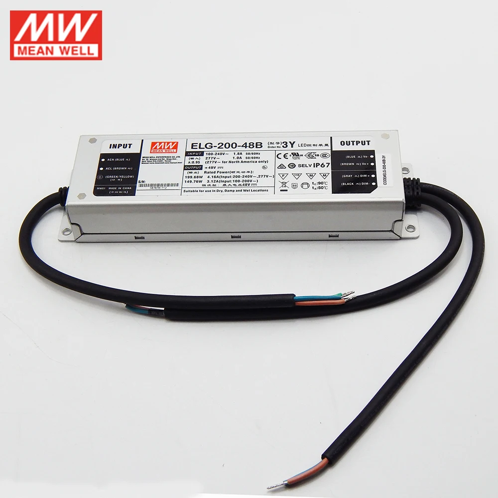 MEAN WELL ELG 200 48B 3Y Вт 4.16A 48 В светодиодный Диммируемый источник питания 110 В/220
