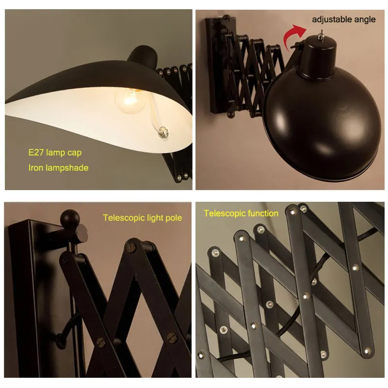 Loft American Retro Lighting Industrial Style Personalized Living Room Dining Bedroom Corridor Retractable Iron Wall Lamp | Лампы и