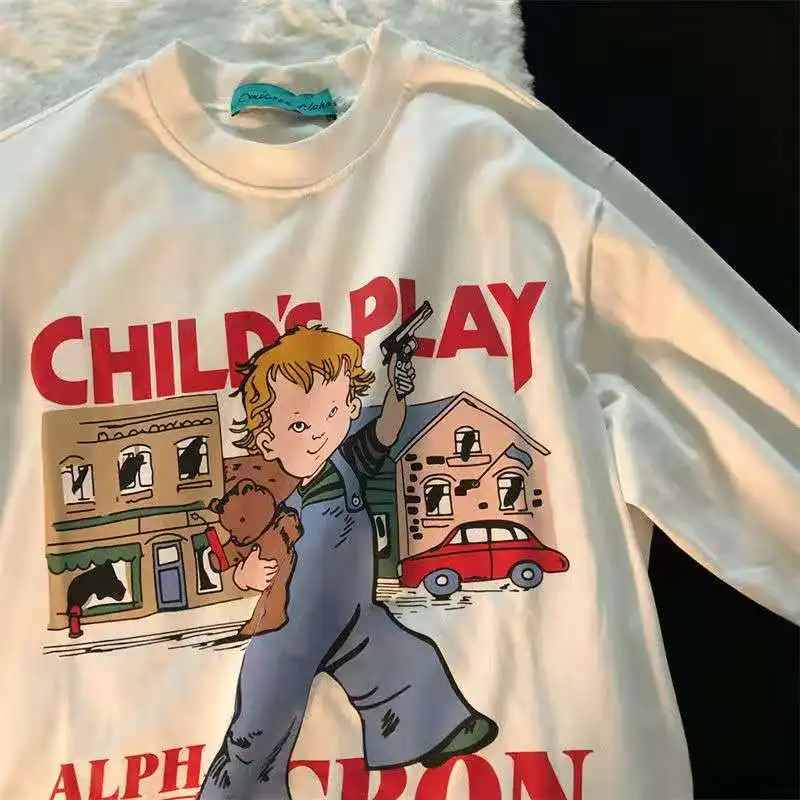 

Cartoon Boy Printing White Loose Thin Sweatshirt Women Long Sleeve Kawaii Clothing Aesthetic Autumn Streetwear Hoddies for Teens