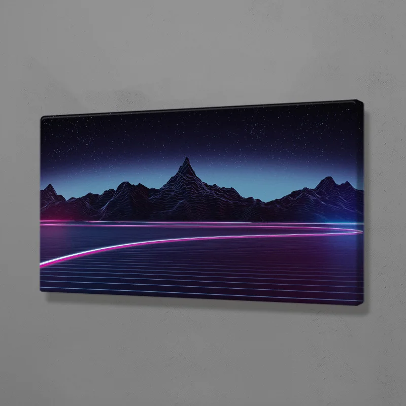 Пейзаж Synthwave неоновый постер с изображением гор деревянная рамка холст настенное