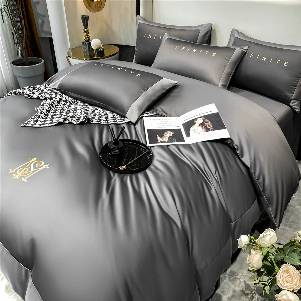 Набор постельных принадлежностей из египетского хлопка с цветной вышивкой