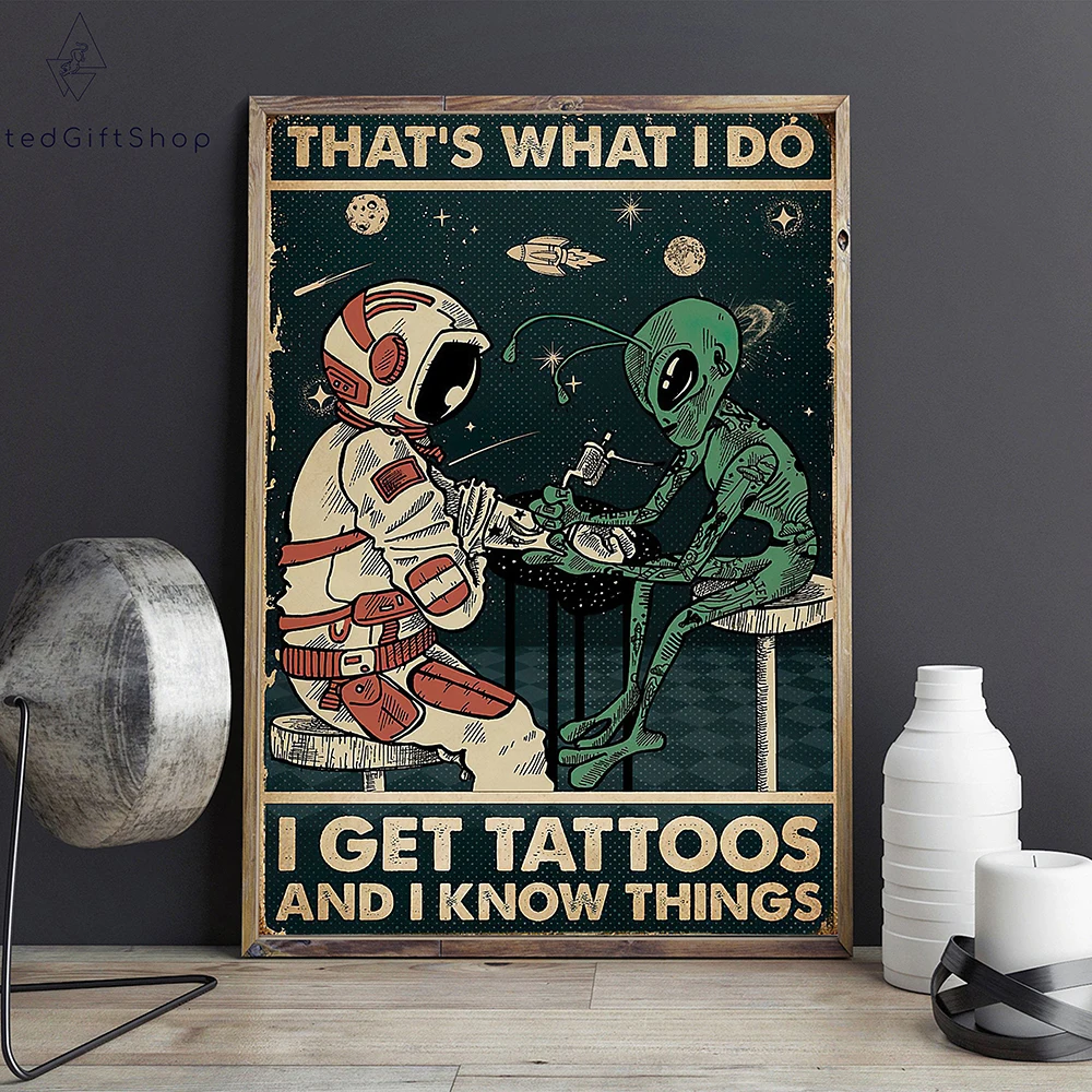 Плакат с татуировками инопланетянины И астронавты космос холст живопись ретро