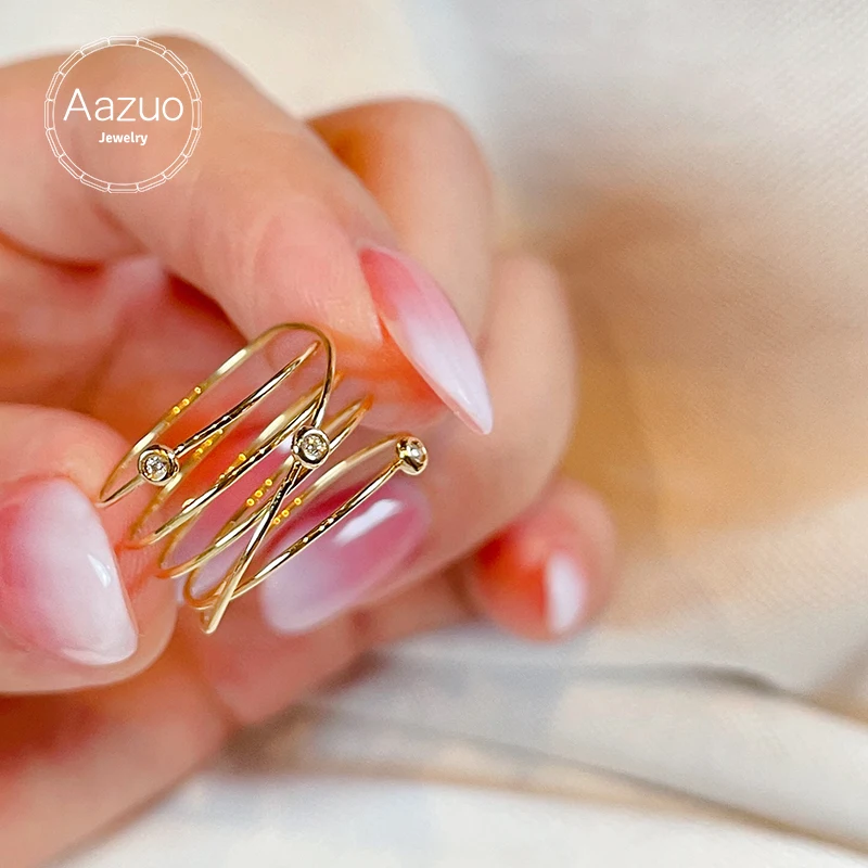 

Aazuo Genuine 18K Yellow Gold Chic Rings For Lady Sparkling Diamond Engagement Anniversary Simple Style Eternal Fine Jewelry