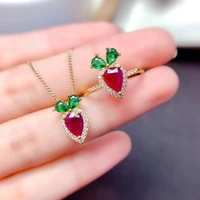meibapj natural ruby gemstone plant jewelry set 925 silver ring pendant necklace 2 suits fine wedding jewelry sets for women