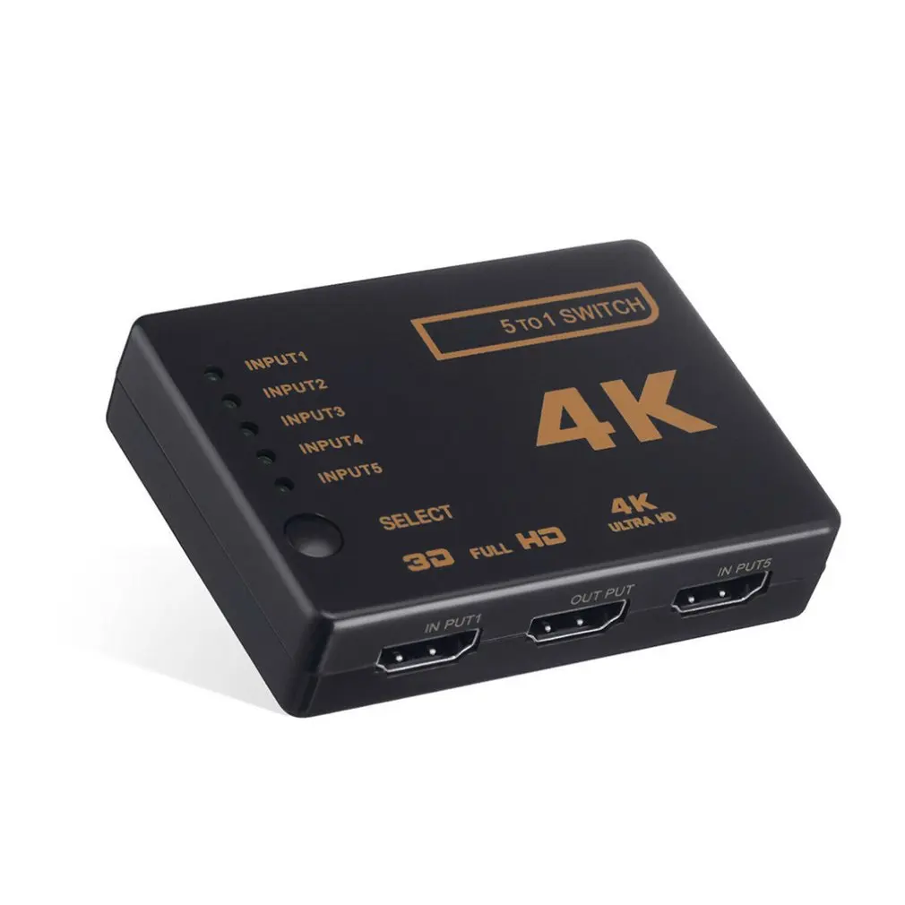 

1 set 5 Port UHD 3D 4K 1080p HDMI Splitter Switch Selector Switcher Hub IR Remote HDTV Hub infrared remote