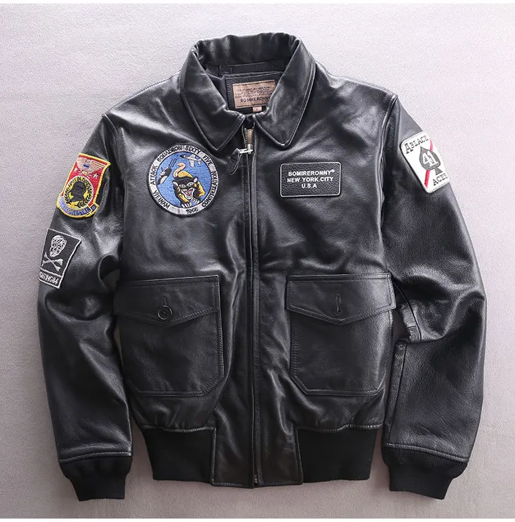 Мужская куртка-бомбер Air из натуральной воловьей кожи короткая байкерская куртка